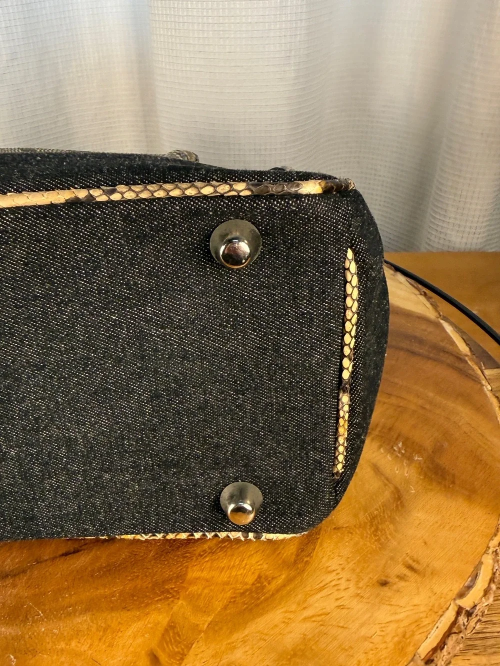 Castellari Milano Italian Leather & Denim Canvas Satchel-Snakeskin Leather Trim